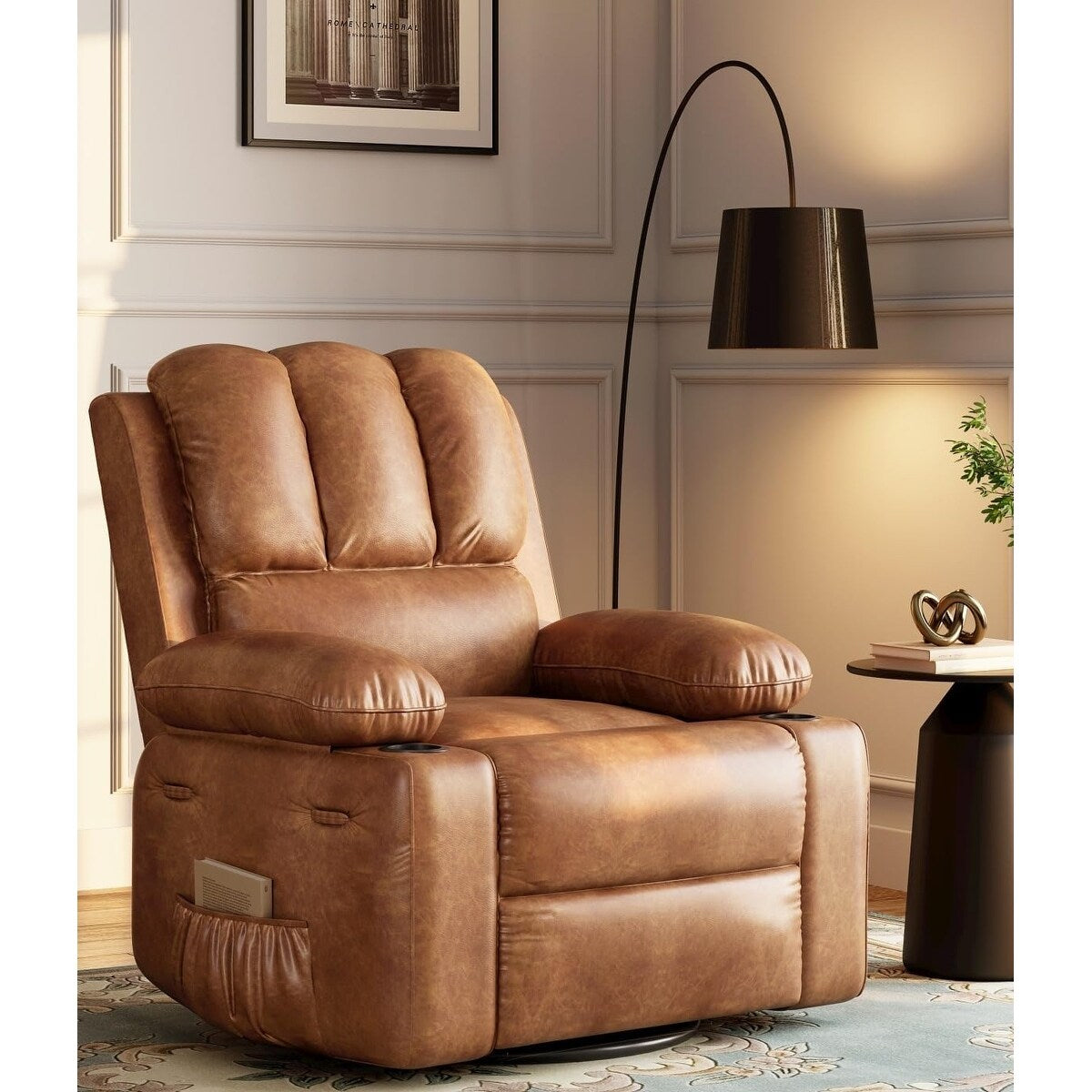 Fauteuils inclinables pivotants à 360° de 68,5 cm (27 pouces) surdimensionnés avec fonction de massage et de chauffe.