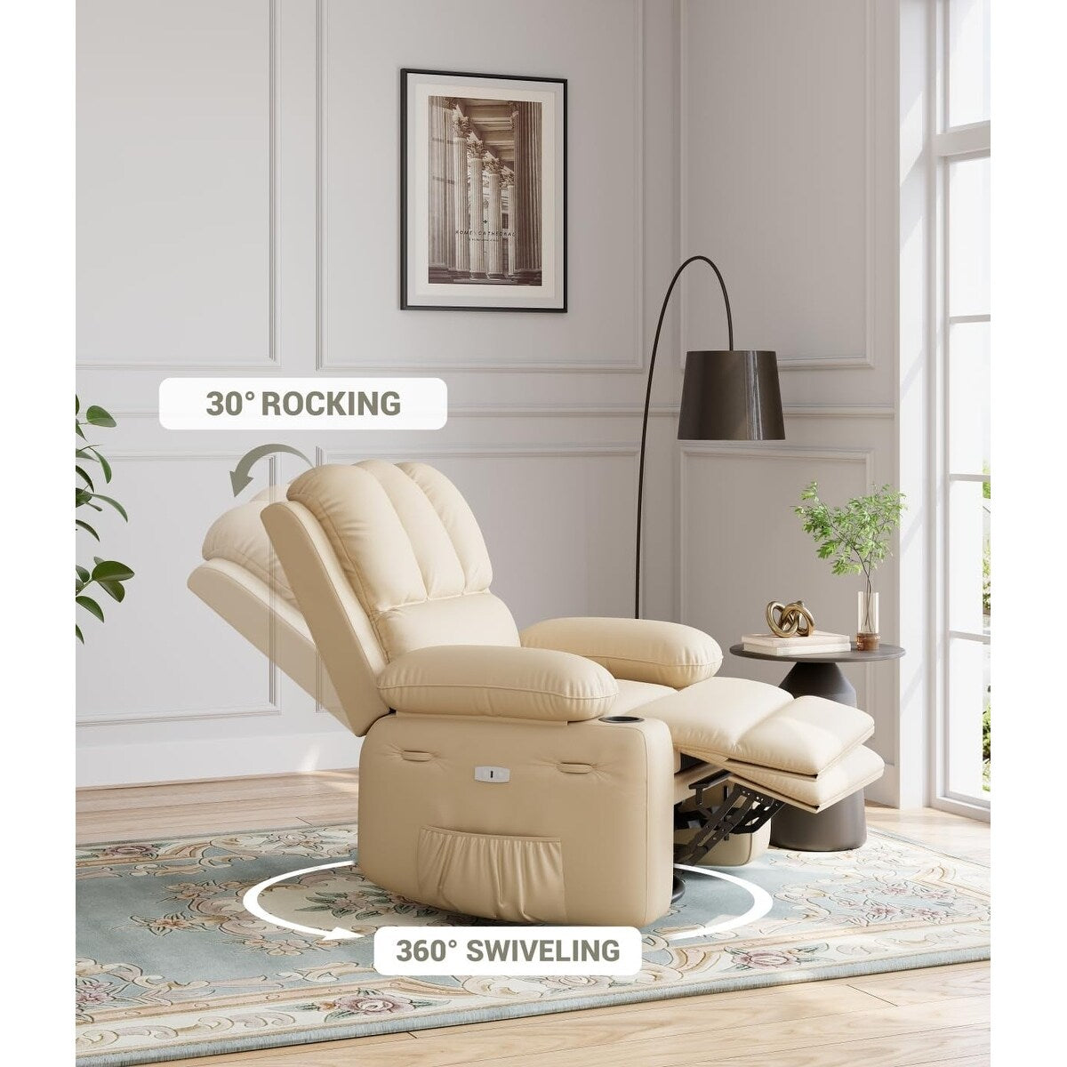 Fauteuils inclinables pivotants à 360° de 68,5 cm (27 pouces) surdimensionnés avec fonction de massage et de chauffe.
