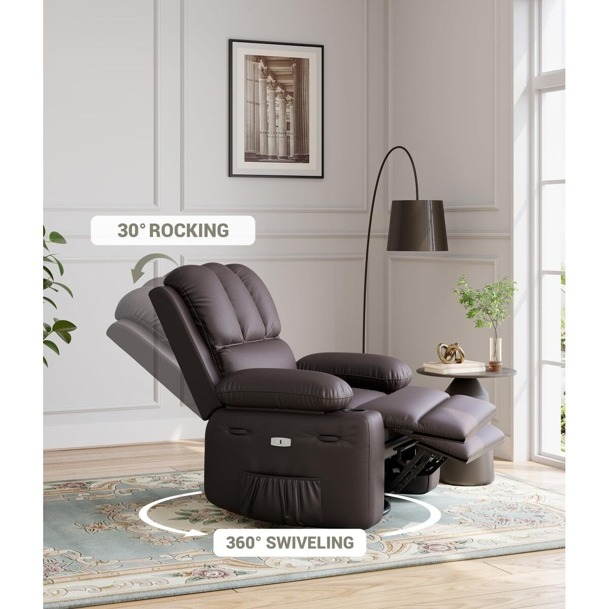Fauteuils inclinables pivotants à 360° de 68,5 cm (27 pouces) surdimensionnés avec fonction de massage et de chauffe.