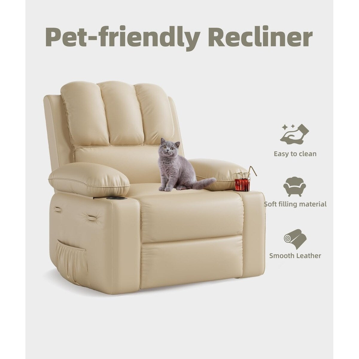 Fauteuils inclinables pivotants à 360° de 68,5 cm (27 pouces) surdimensionnés avec fonction de massage et de chauffe.