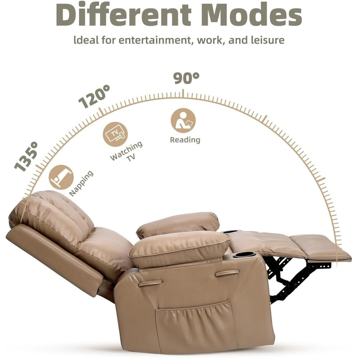 Fauteuils inclinables pivotants à 360° de 68,5 cm (27 pouces) surdimensionnés avec fonction de massage et de chauffe.