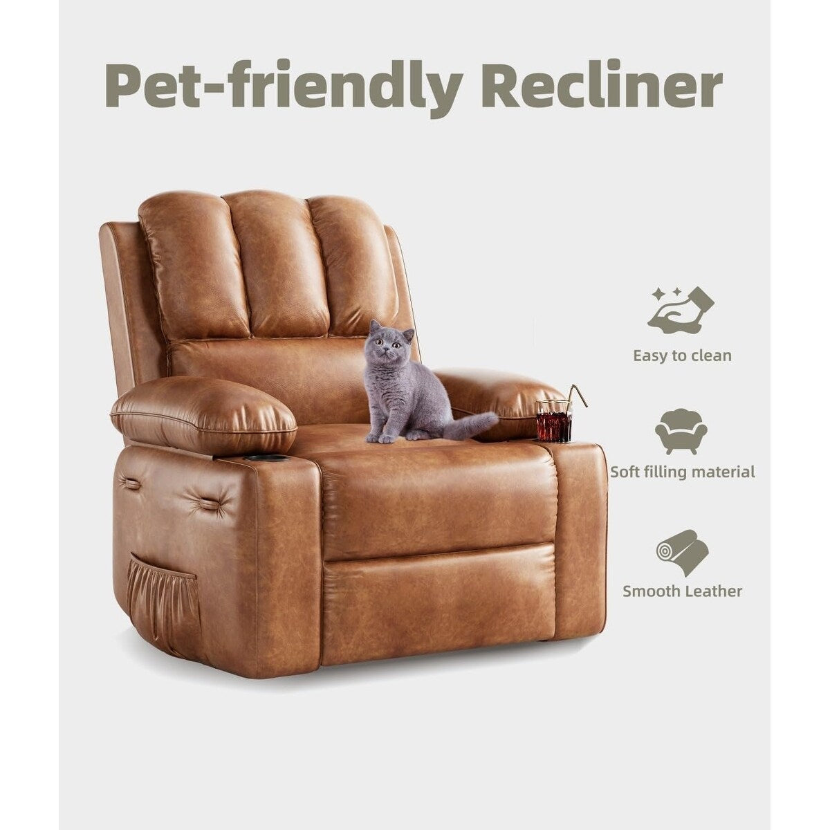 Fauteuils inclinables pivotants à 360° de 68,5 cm (27 pouces) surdimensionnés avec fonction de massage et de chauffe.