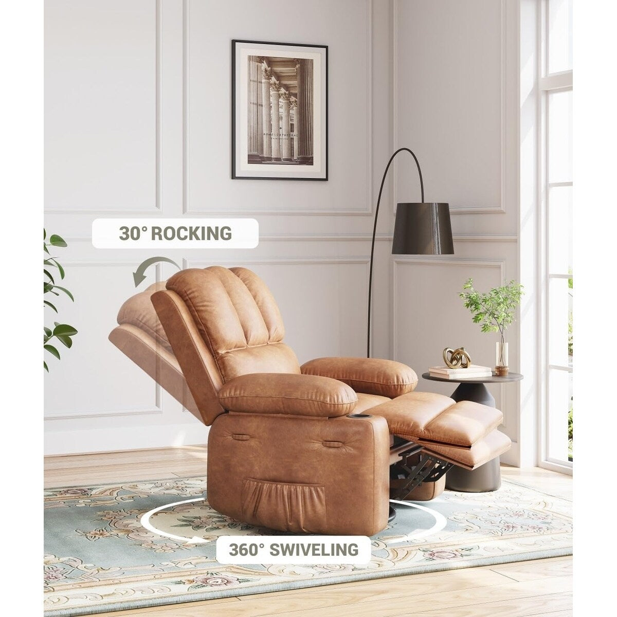 Fauteuils inclinables pivotants à 360° de 68,5 cm (27 pouces) surdimensionnés avec fonction de massage et de chauffe.