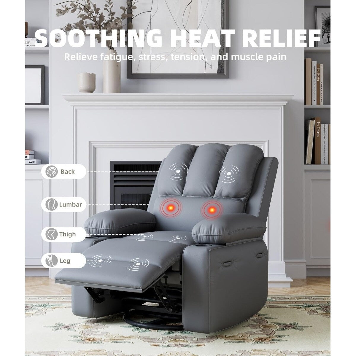 Fauteuils inclinables pivotants à 360° de 68,5 cm (27 pouces) surdimensionnés avec fonction de massage et de chauffe.