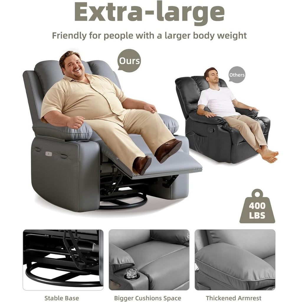 Fauteuils inclinables pivotants à 360° de 68,5 cm (27 pouces) surdimensionnés avec fonction de massage et de chauffe.