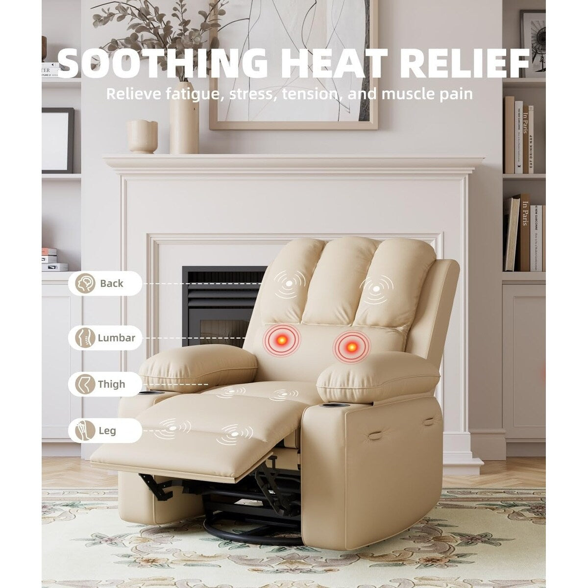 Fauteuils inclinables pivotants à 360° de 68,5 cm (27 pouces) surdimensionnés avec fonction de massage et de chauffe.