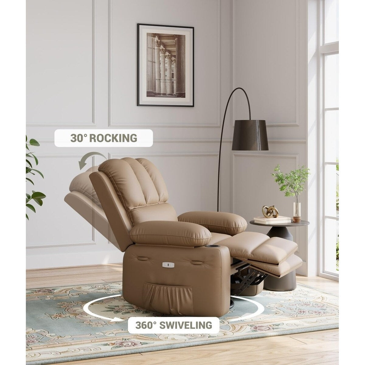 Fauteuils inclinables pivotants à 360° de 68,5 cm (27 pouces) surdimensionnés avec fonction de massage et de chauffe.