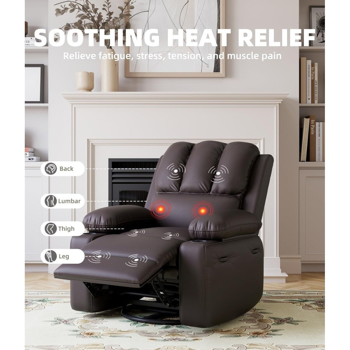 Fauteuils inclinables pivotants à 360° de 68,5 cm (27 pouces) surdimensionnés avec fonction de massage et de chauffe.