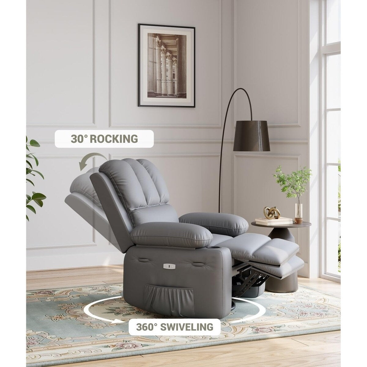 Fauteuils inclinables pivotants à 360° de 68,5 cm (27 pouces) surdimensionnés avec fonction de massage et de chauffe.