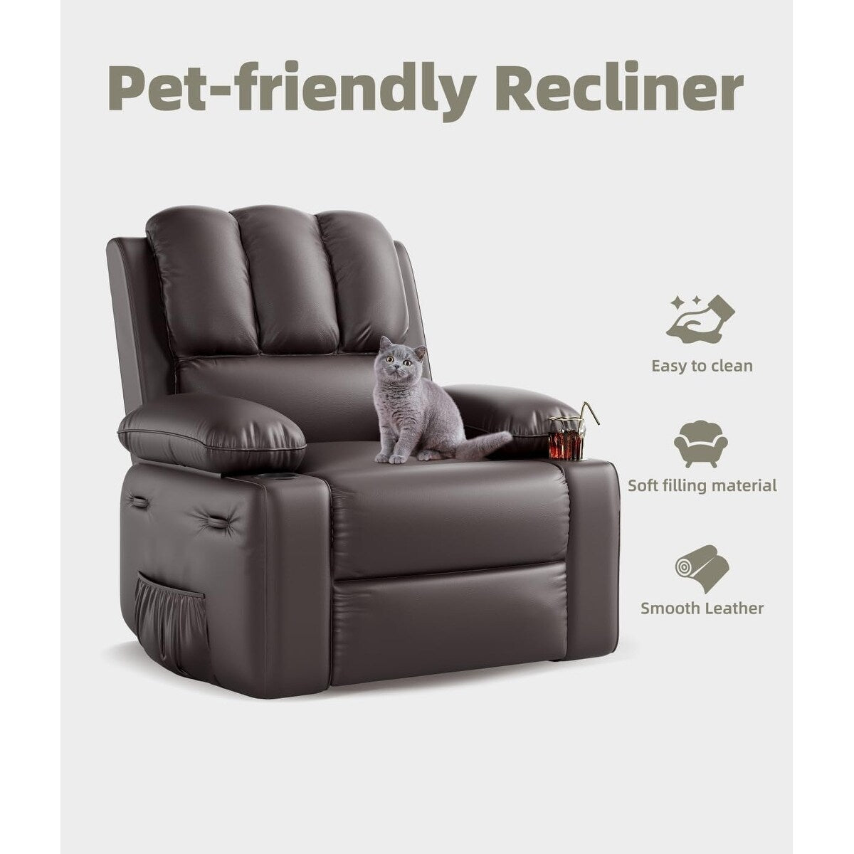 Fauteuils inclinables pivotants à 360° de 68,5 cm (27 pouces) surdimensionnés avec fonction de massage et de chauffe.