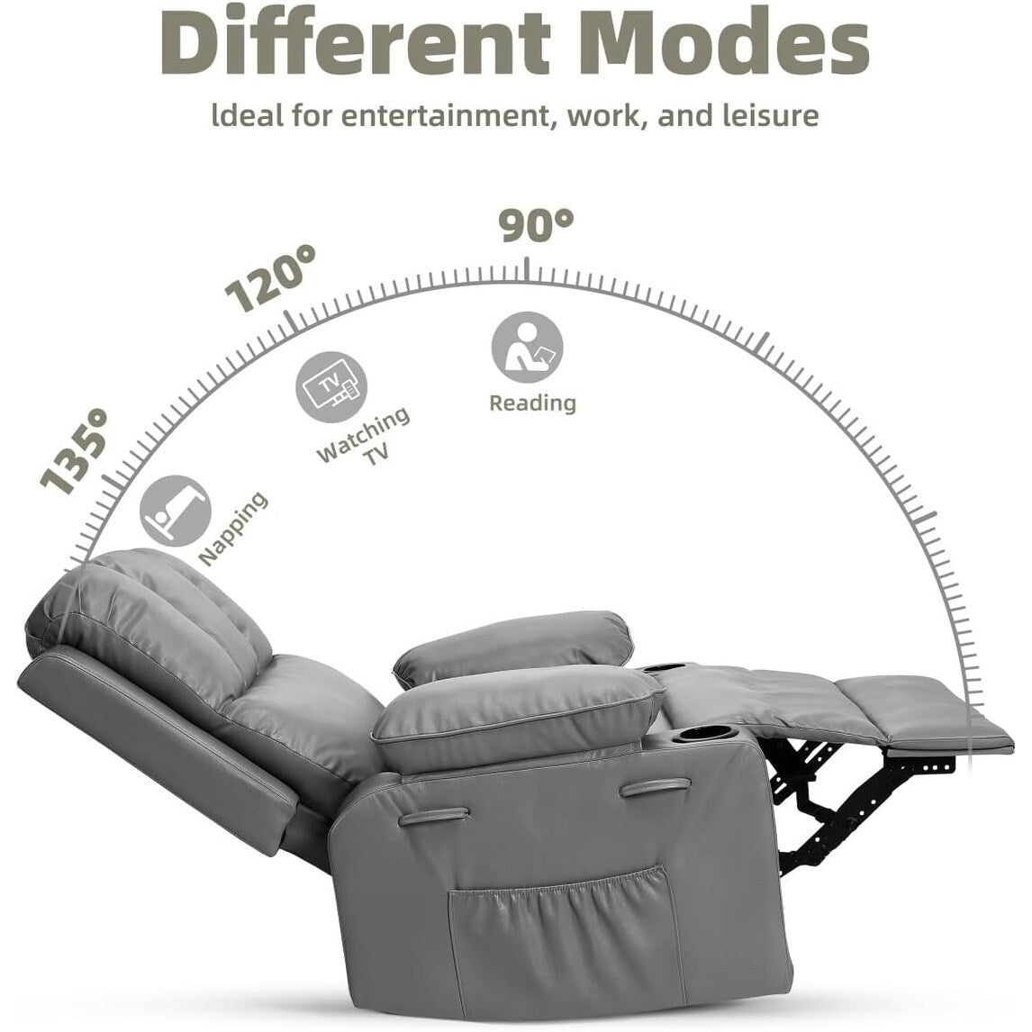 Fauteuils inclinables pivotants à 360° de 68,5 cm (27 pouces) surdimensionnés avec fonction de massage et de chauffe.