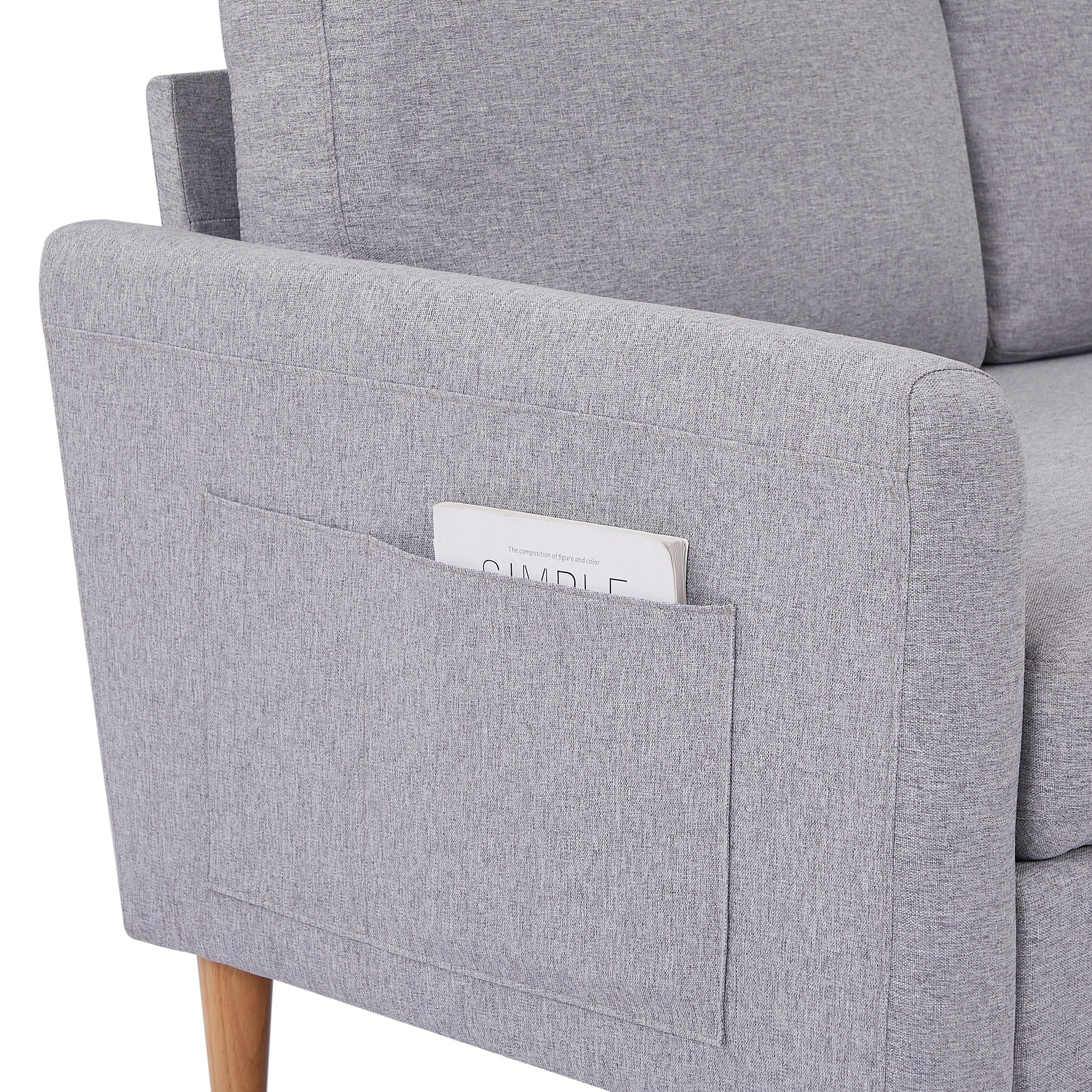 Canapé-lit 3 places en tissu réglable de 72 cm avec chaise longue, lit escamotable et poches de rangement dans les accoudoirs.