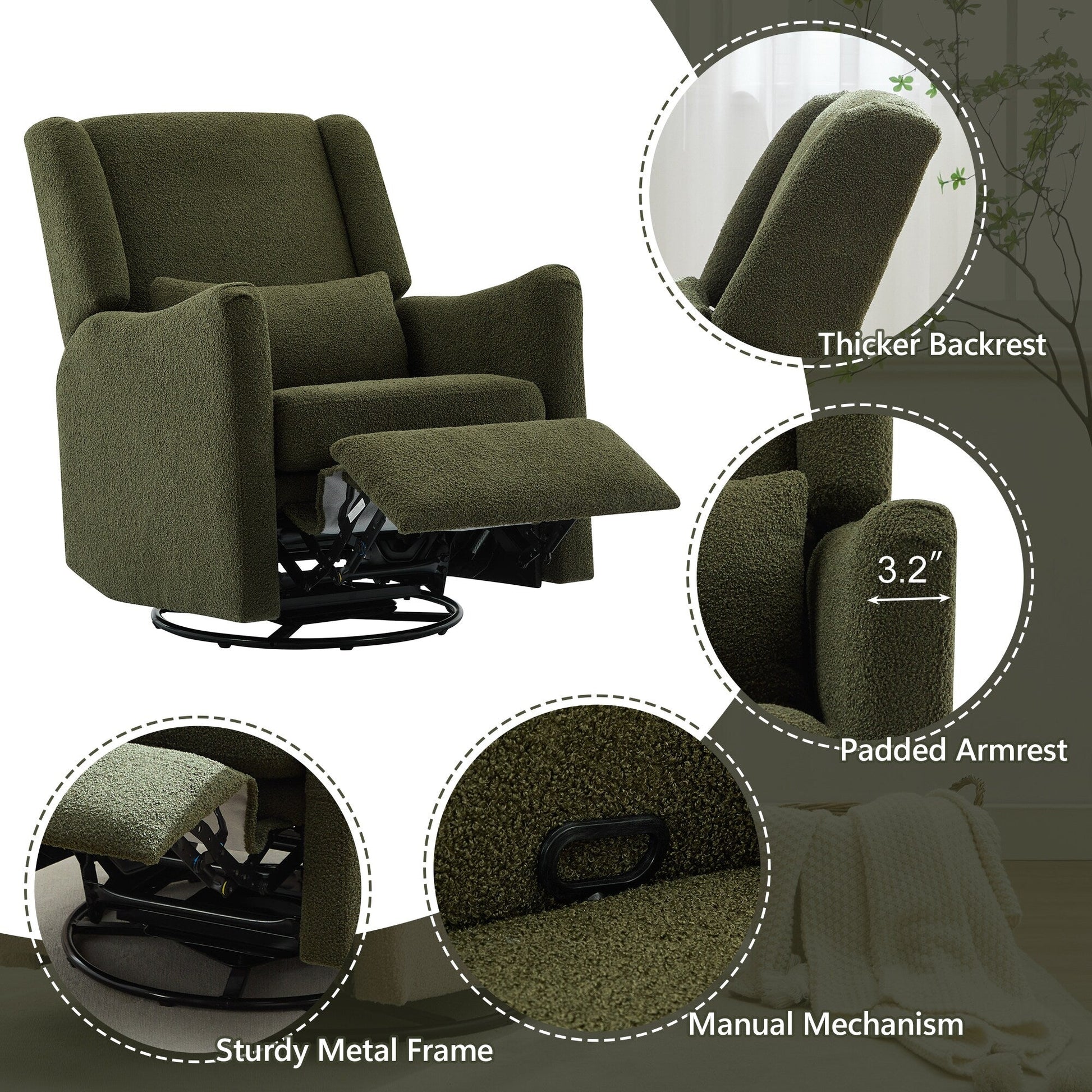 Fauteuil inclinable pivotant à dossier large de 75 cm (29,5 pouces)