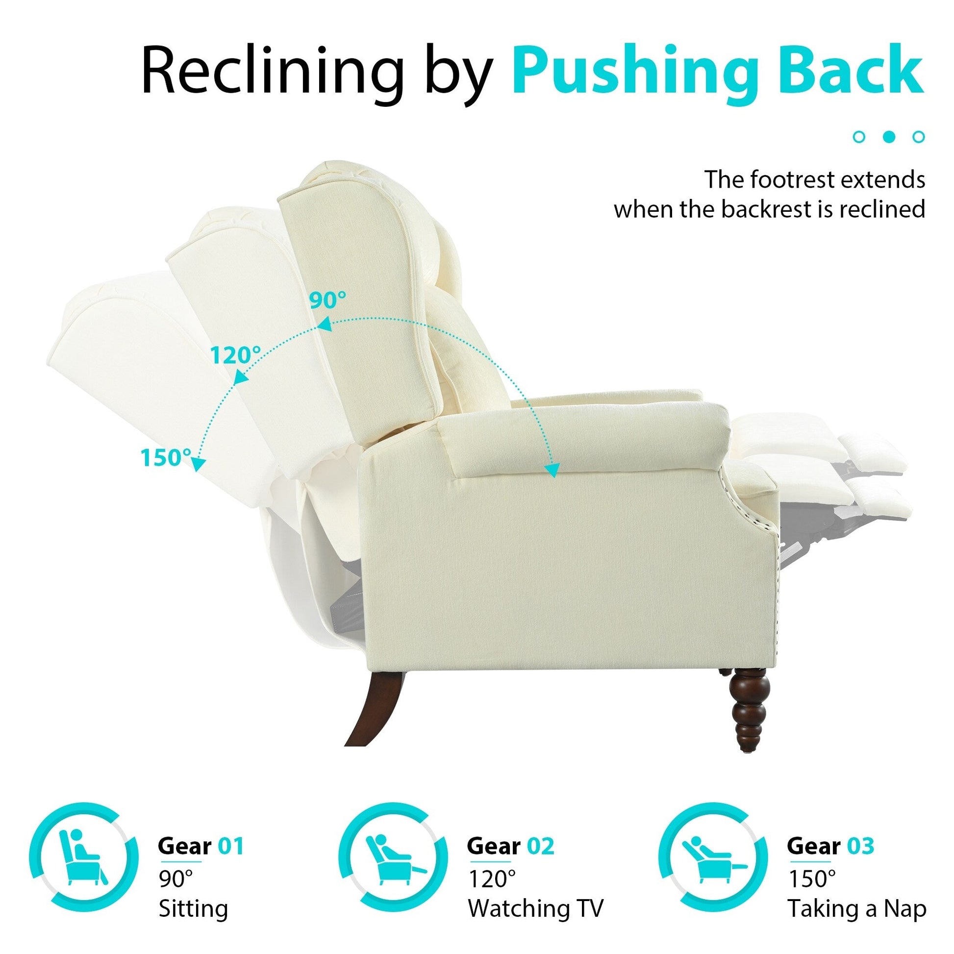Fauteuil inclinable à dossier basculant 29,75 pouces, recouvert de tissu.