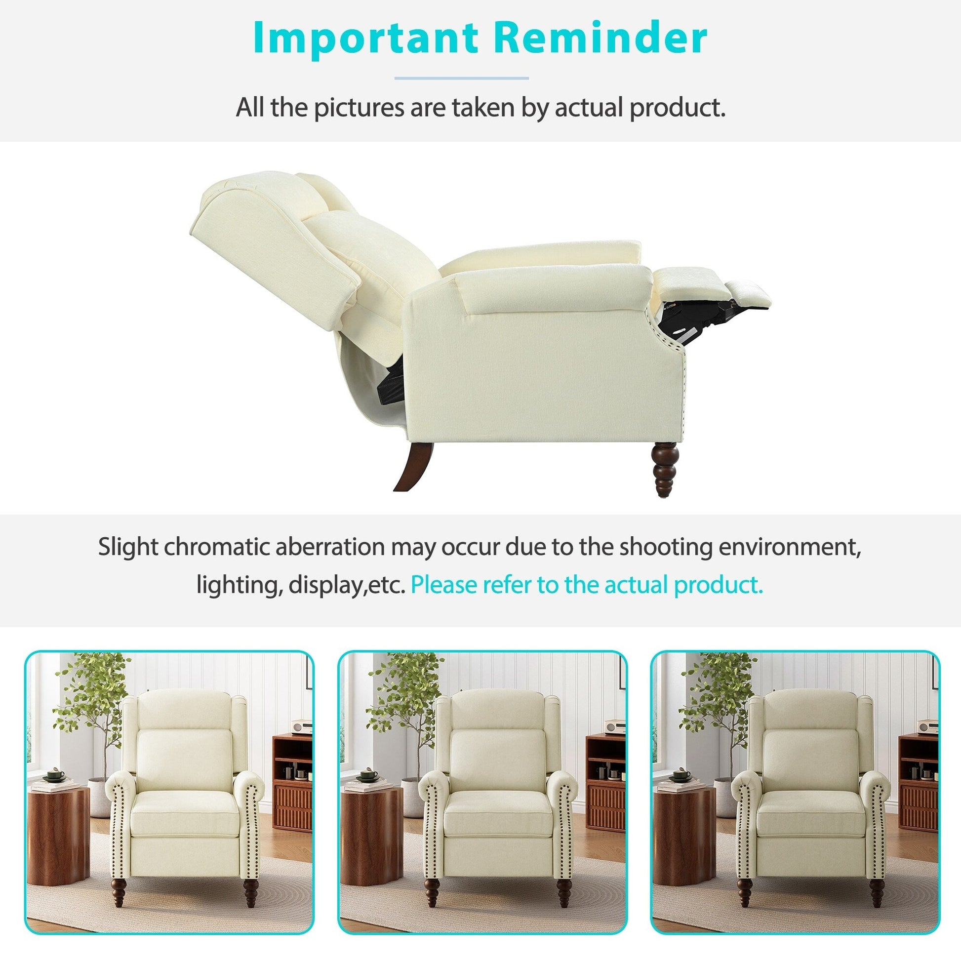 Fauteuil inclinable à dossier basculant 29,75 pouces, recouvert de tissu.