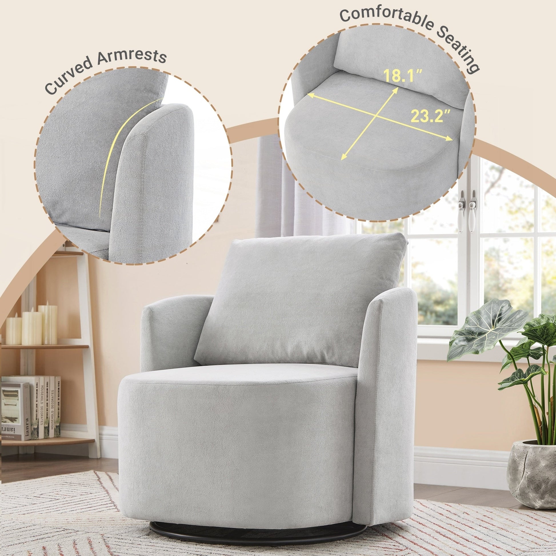 Fauteuil à accoudoirs en forme de tonneau de 76 cm (29,9 pouces)