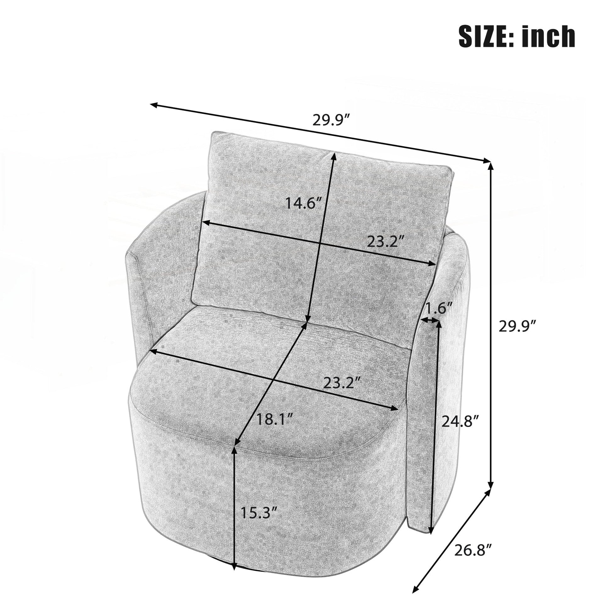 Fauteuil à accoudoirs en forme de tonneau de 76 cm (29,9 pouces)