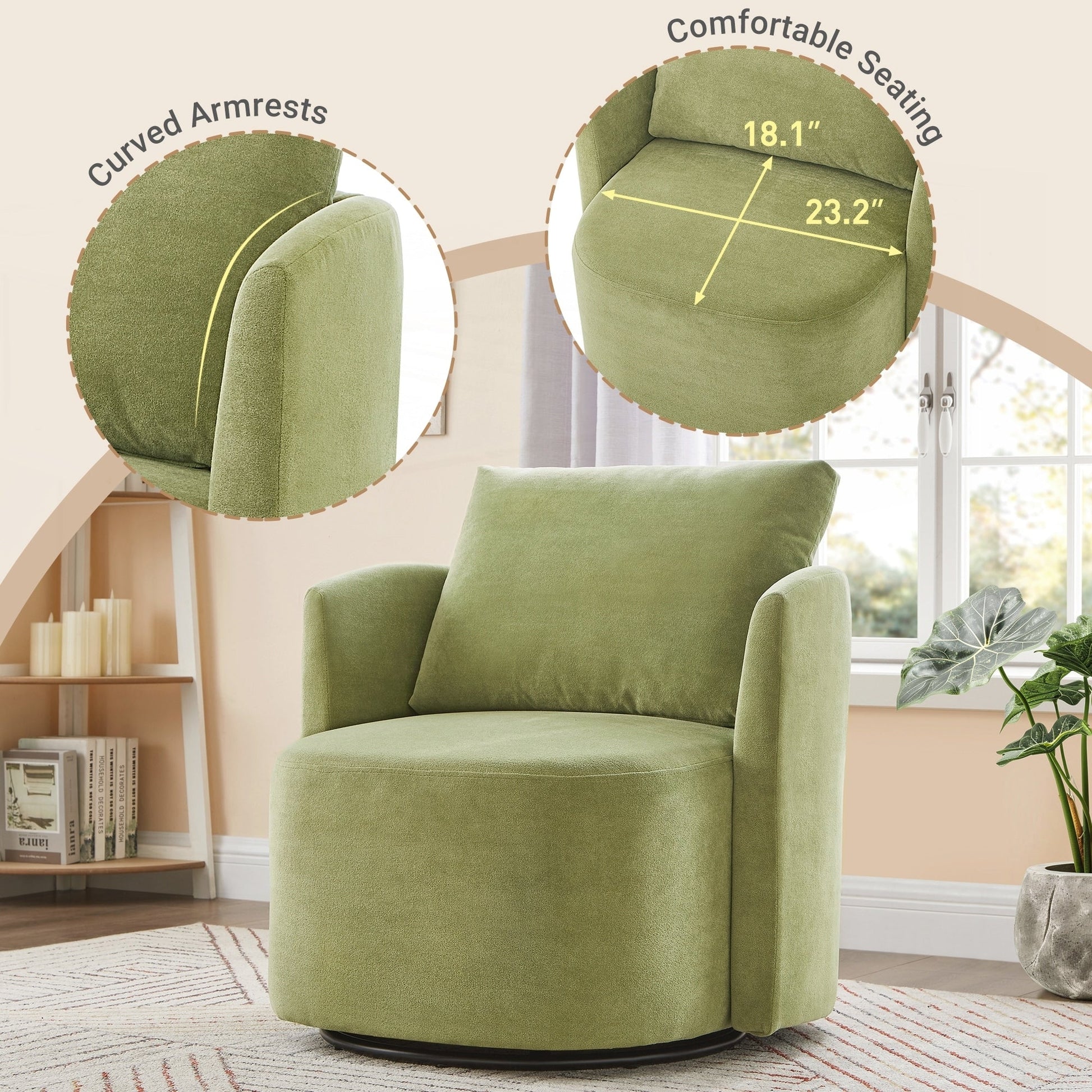 Fauteuil à accoudoirs en forme de tonneau de 76 cm (29,9 pouces)
