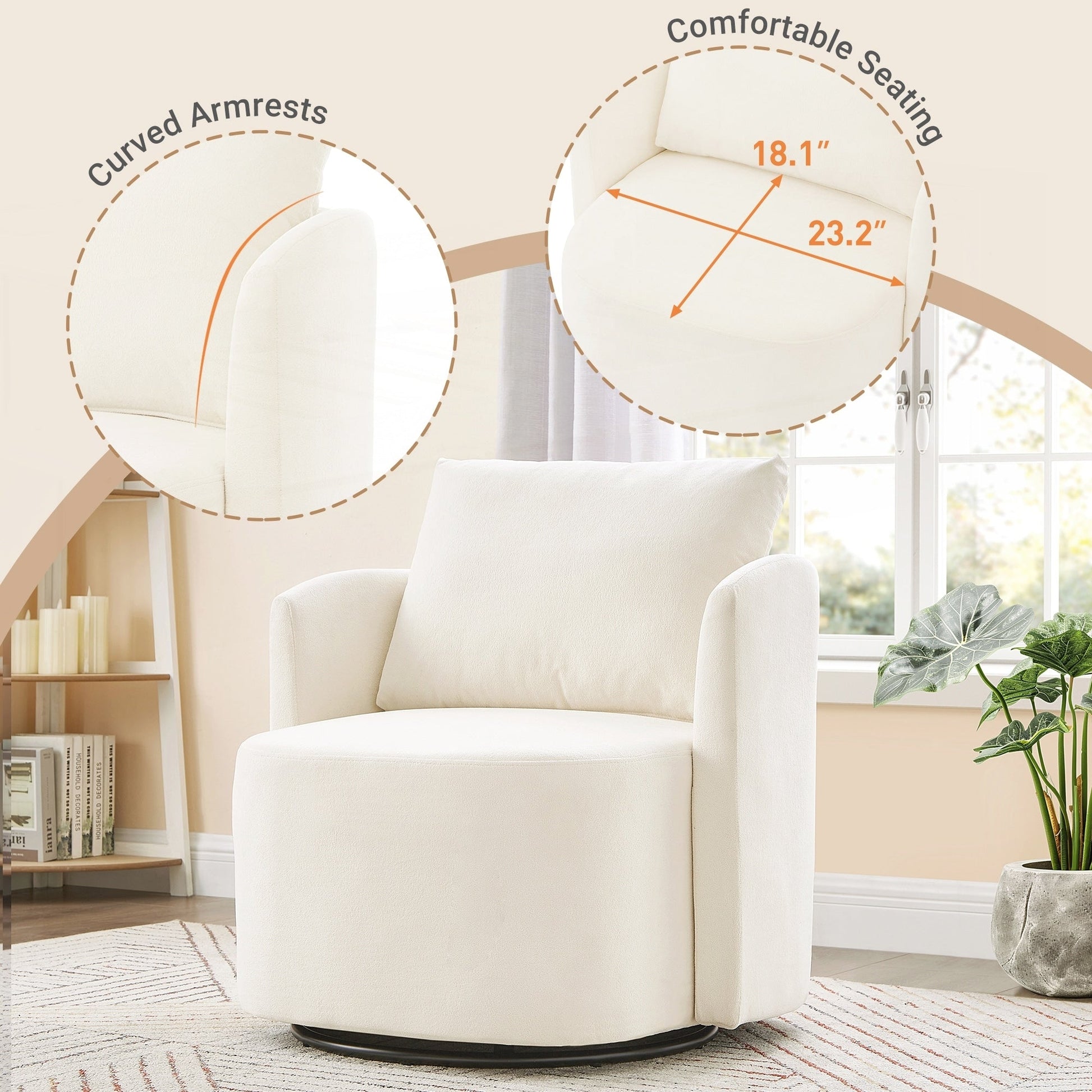 Fauteuil à accoudoirs en forme de tonneau de 76 cm (29,9 pouces)