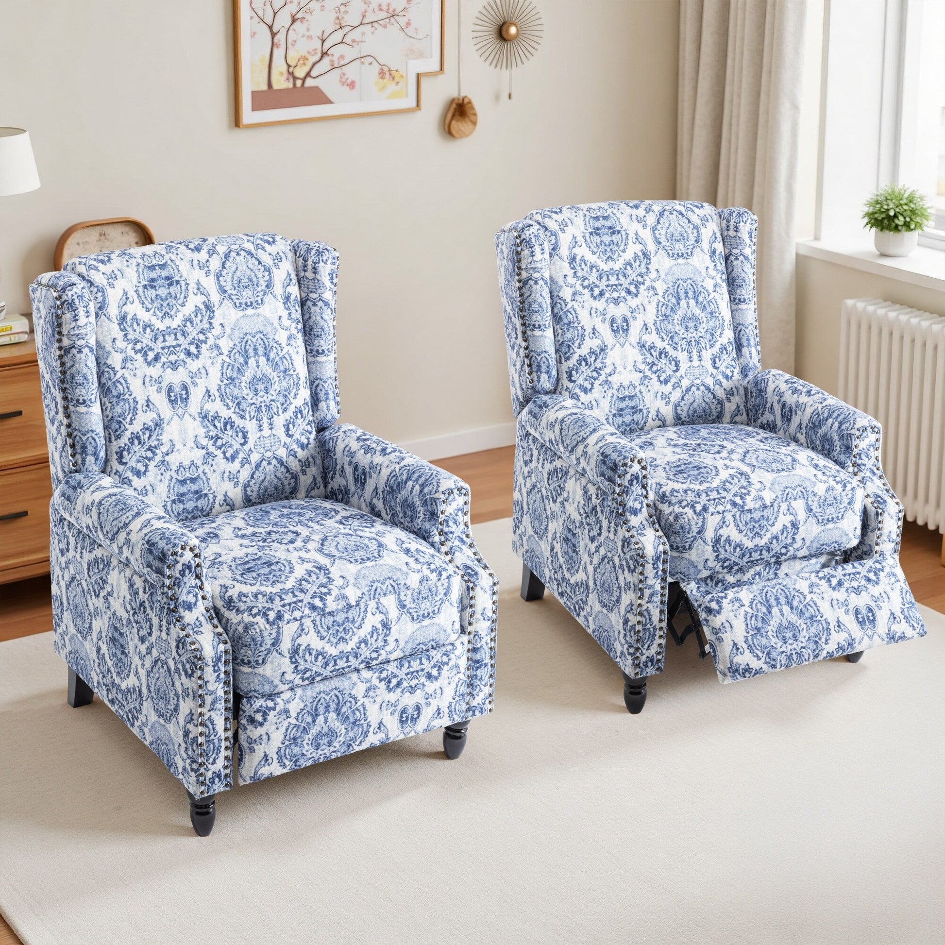 Lot de 2 chaises inclinables à dossier manuel à motif floral vintage, 73,66 cm de largeur.