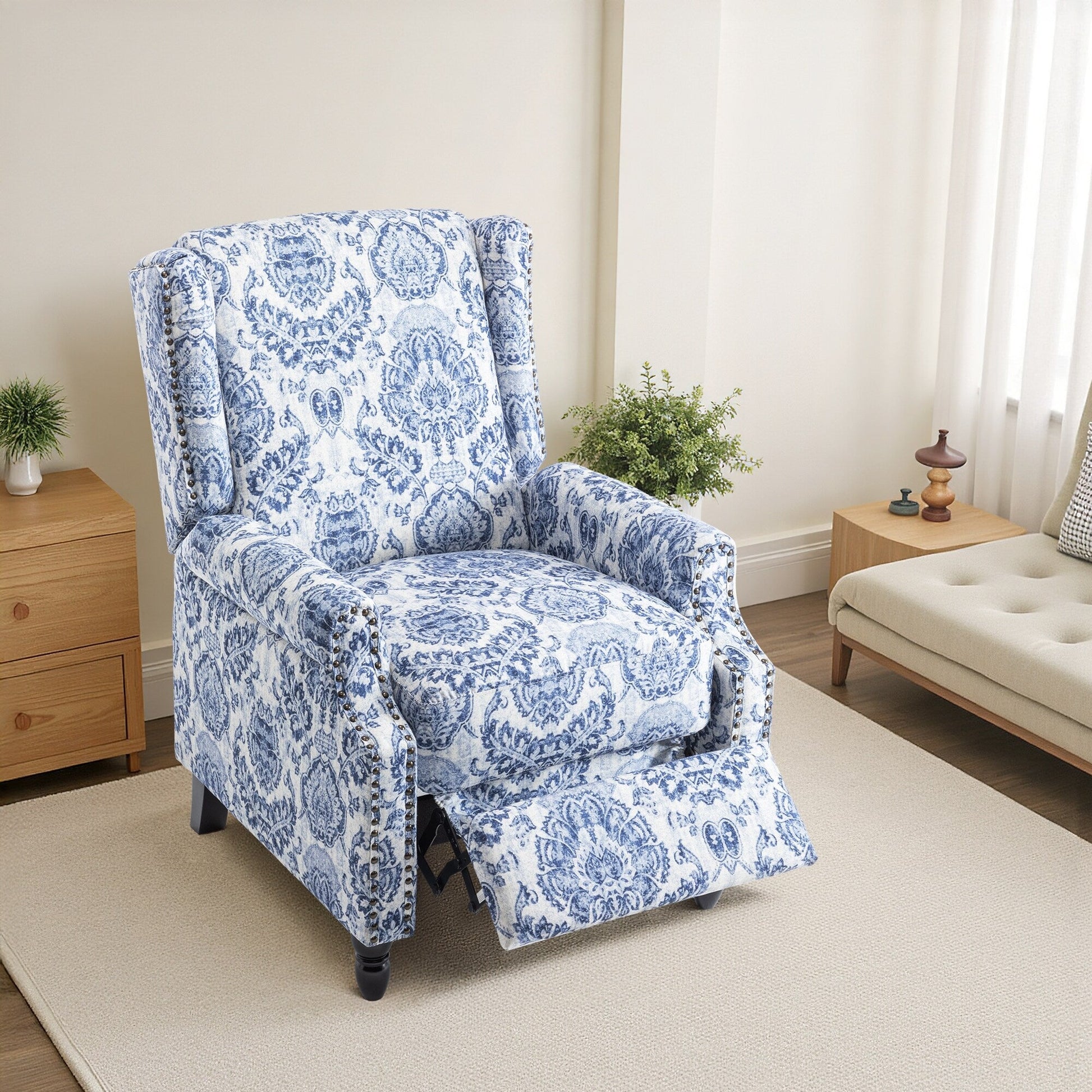 Fauteuil inclinable manuel à dossier inclinable avec motif floral sur tissu lin vintage, 73,66 cm de largeur