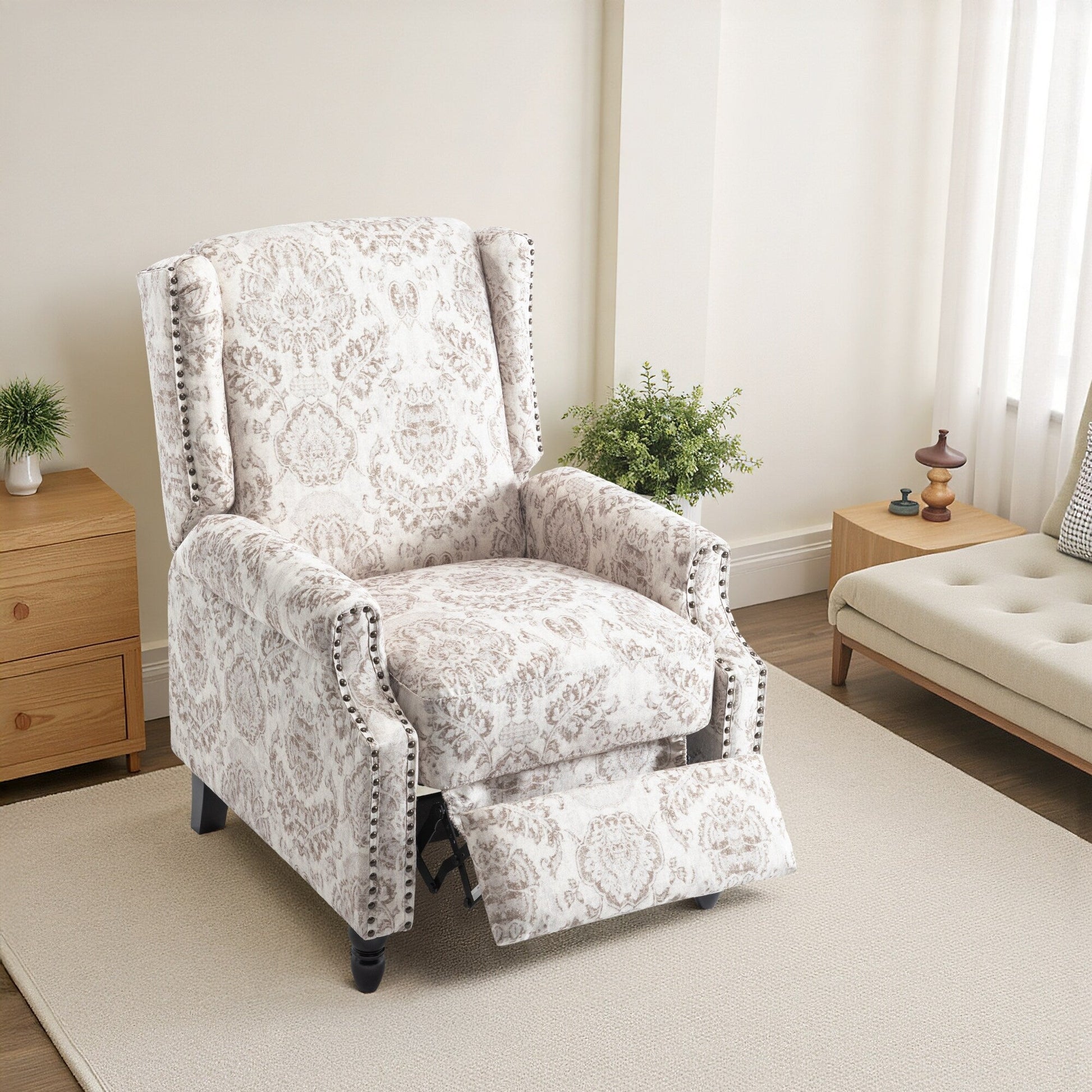 Fauteuil inclinable manuel à dossier inclinable avec motif floral sur tissu lin vintage, 73,66 cm de largeur
