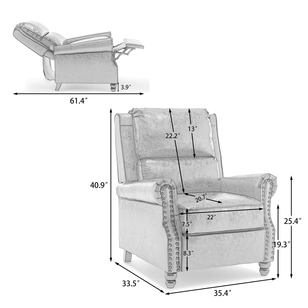 2 chaises inclinables à commande manuelle avec garniture à clous cloutés