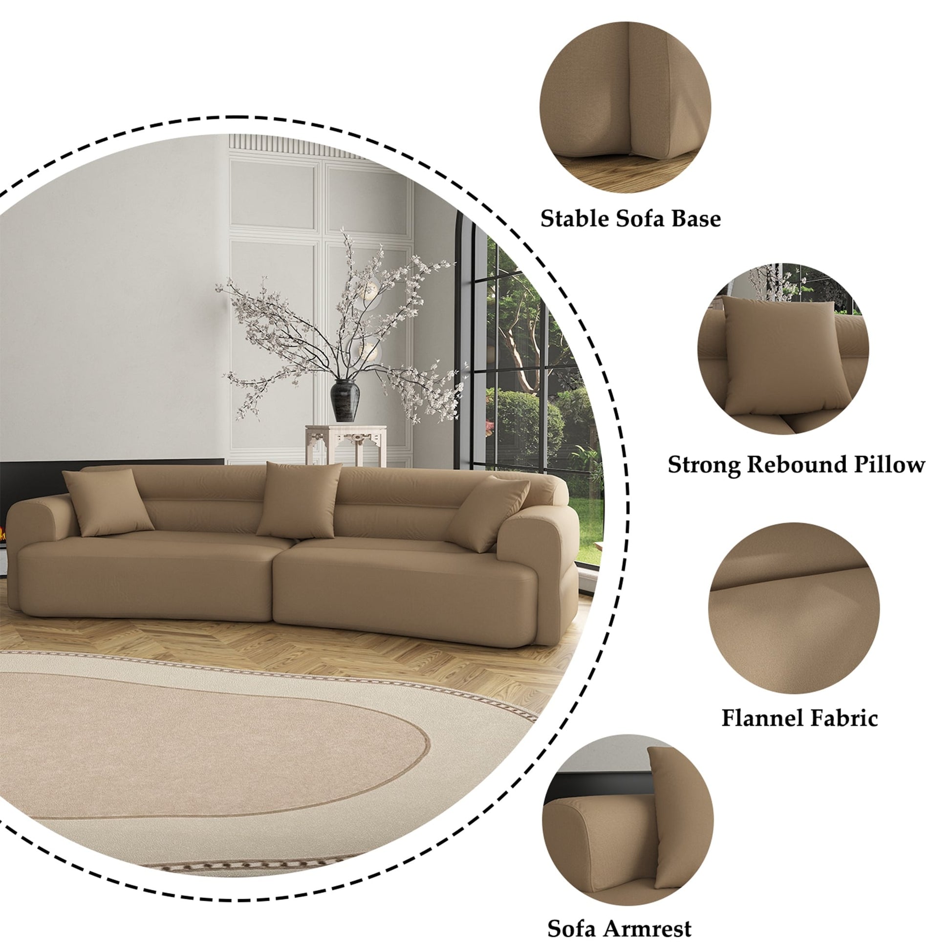 Canapé confortable en tissu pour 3 à 5 personnes avec 3 coussins moelleux