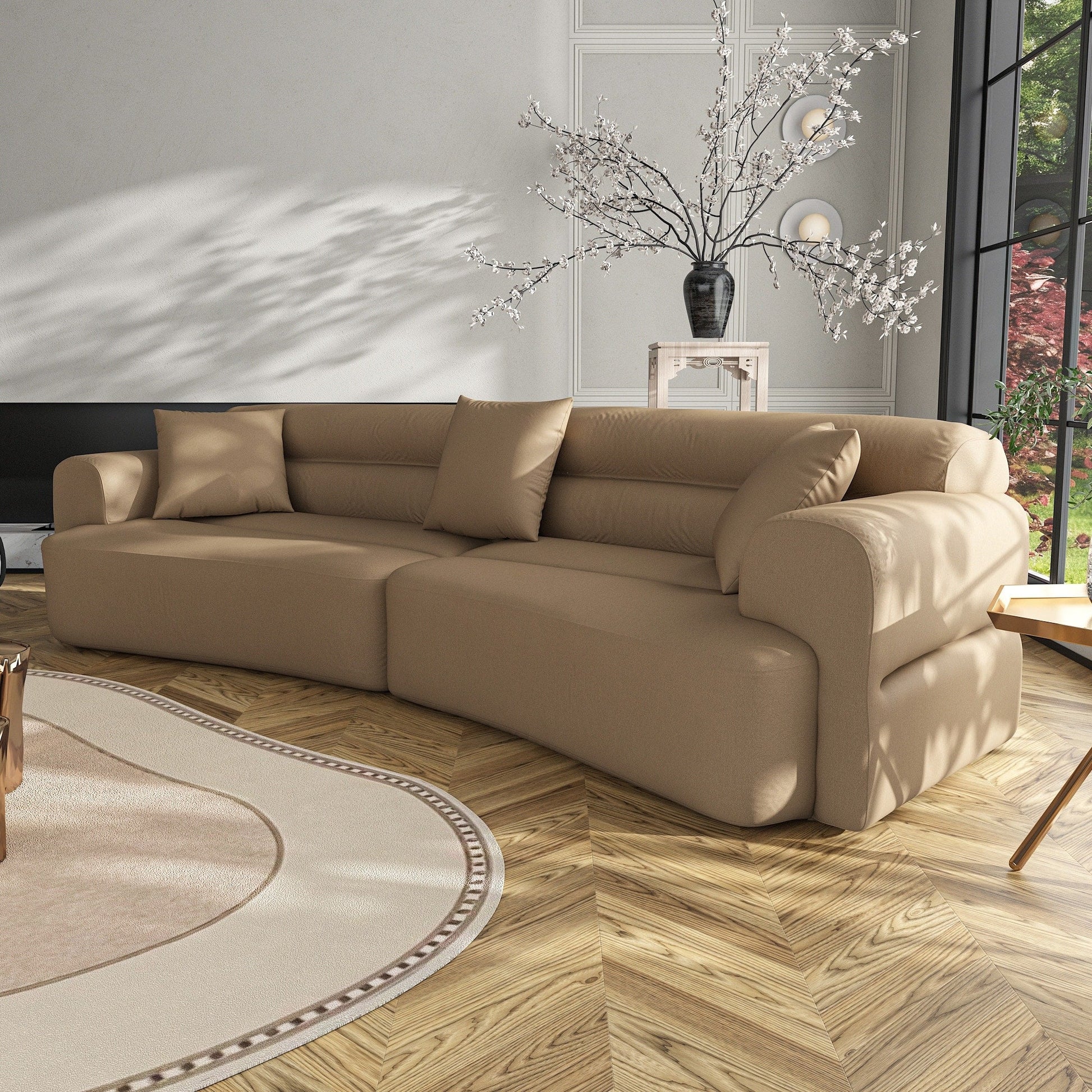 Canapé confortable en tissu pour 3 à 5 personnes avec 3 coussins moelleux