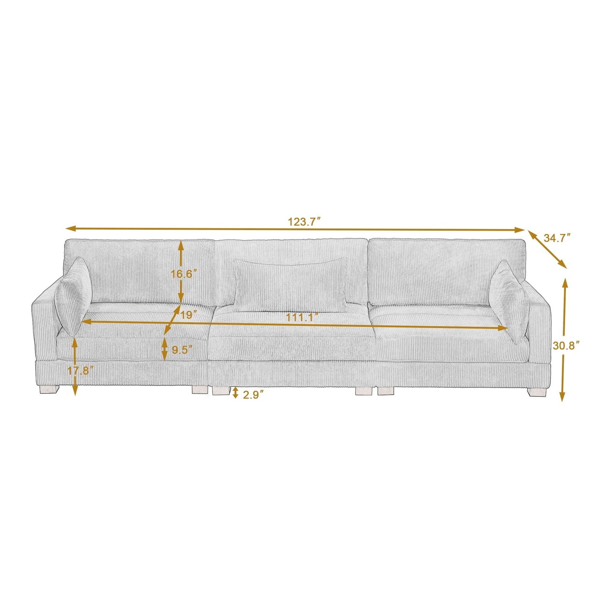 Canapé d'angle modulable en corduroy, 3 pièces