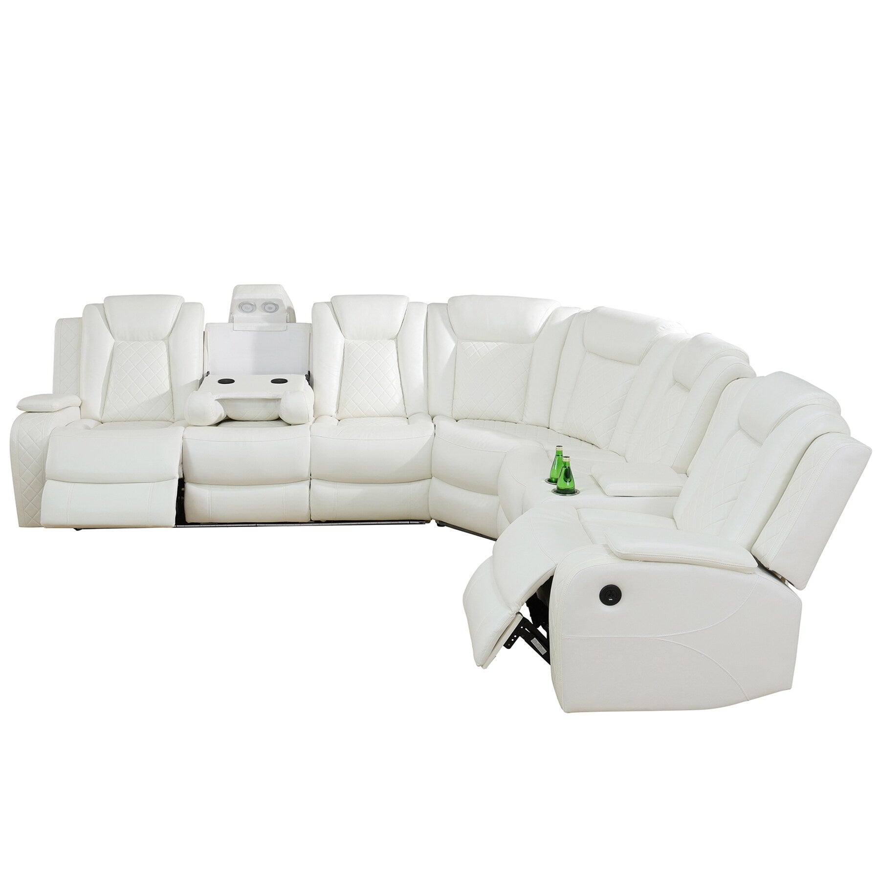 Ensemble de canapé et fauteuils inclinables en cuir respirant blanc cassé, 3 pièces.