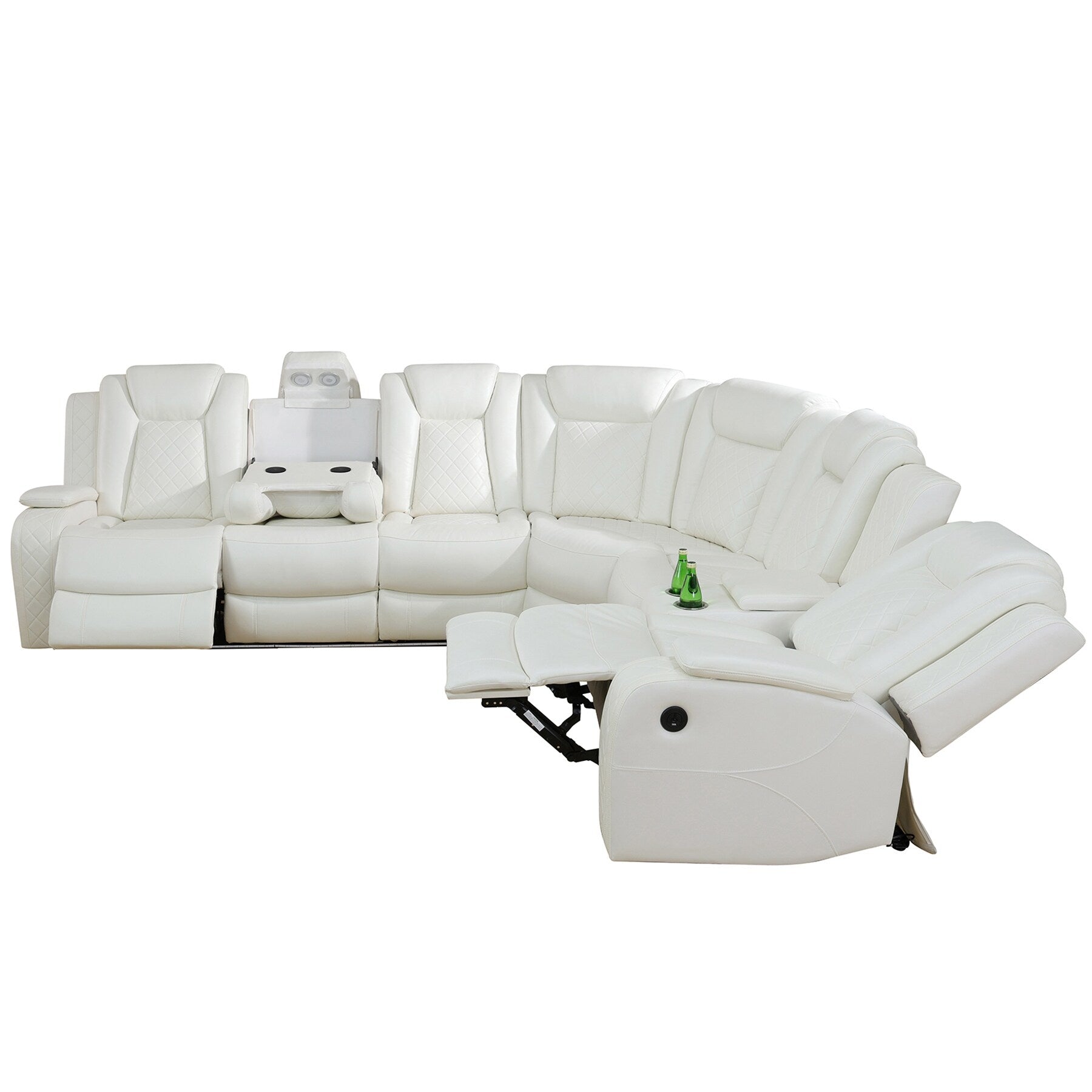 Ensemble de canapé et fauteuils inclinables en cuir respirant blanc cassé, 3 pièces.