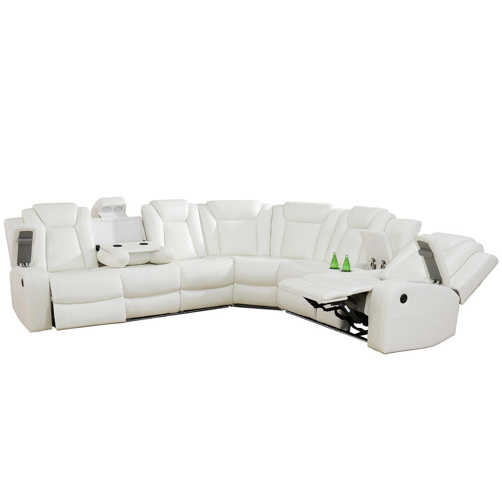 Ensemble de canapé et fauteuils inclinables en cuir respirant blanc cassé, 3 pièces.