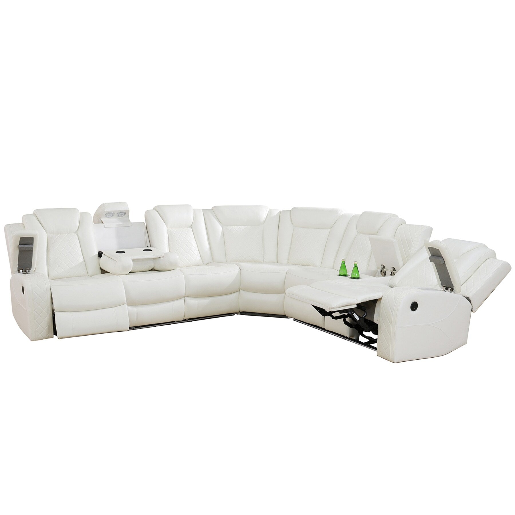 Ensemble de canapé et fauteuils inclinables en cuir respirant blanc cassé, 3 pièces.