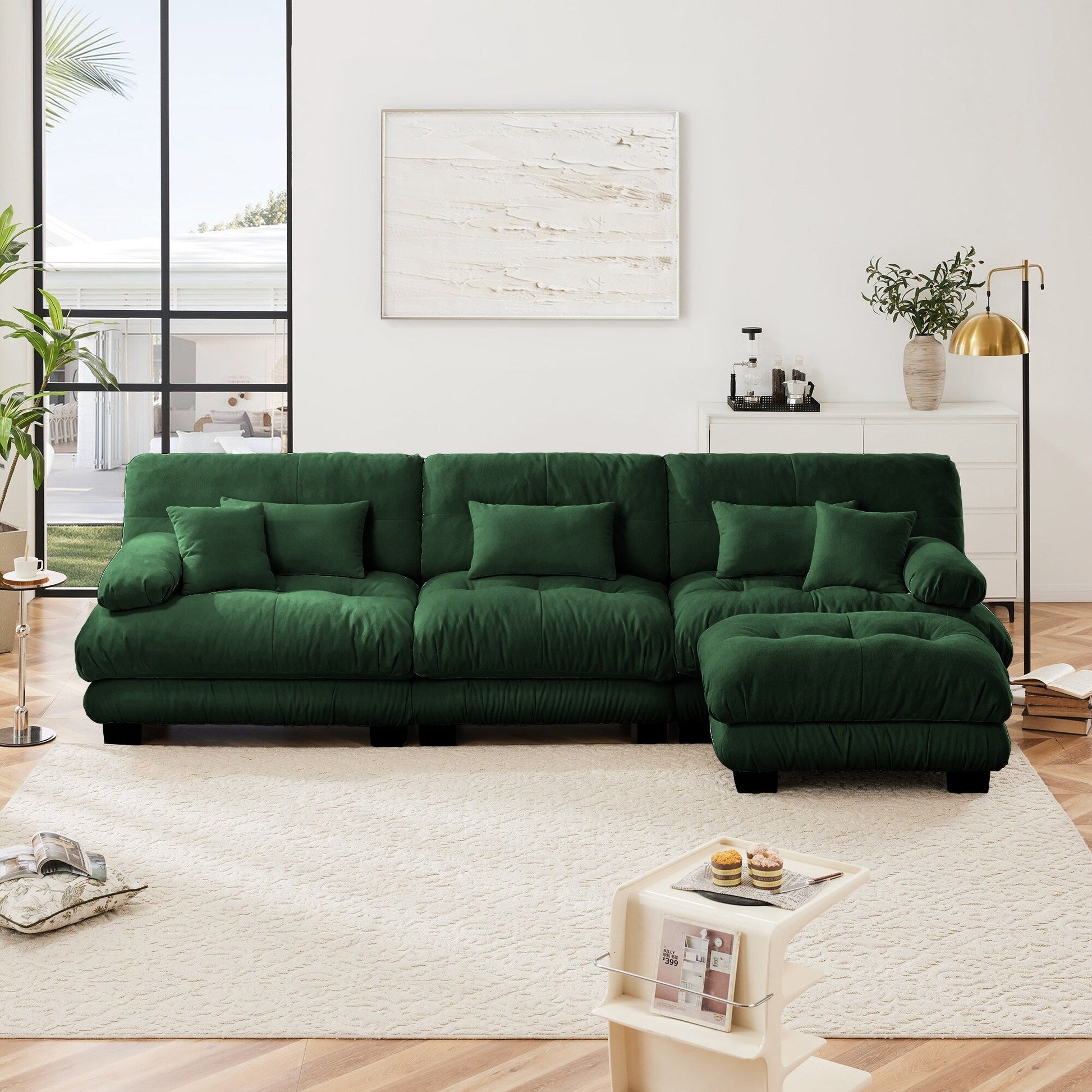 Canapé d'angle modulaire 3 places, canapé profond en forme de L, canapé nuage avec pouf convertible pour salon.