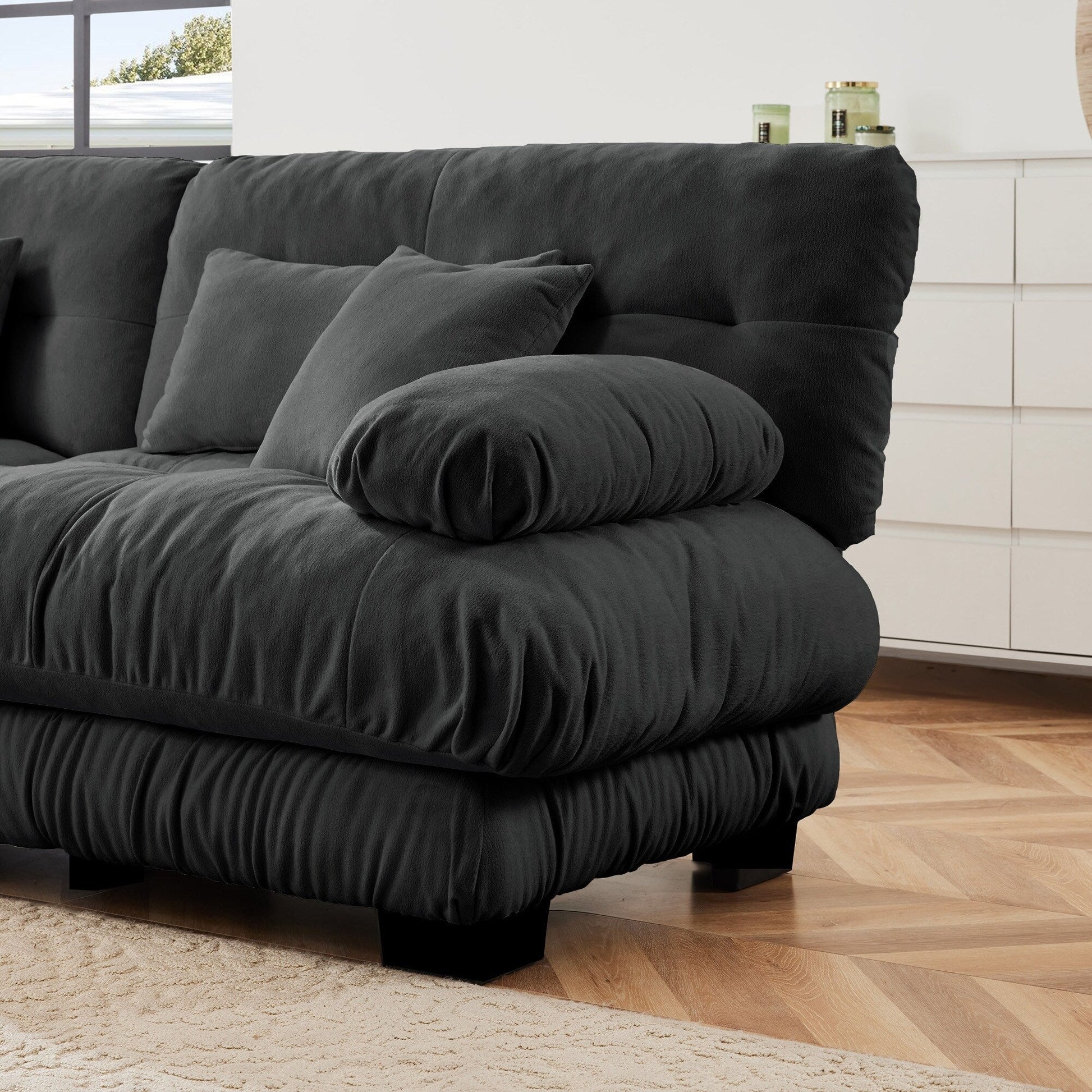 Canapé d'angle modulaire 3 places, canapé profond en forme de L, canapé nuage avec pouf convertible pour salon.