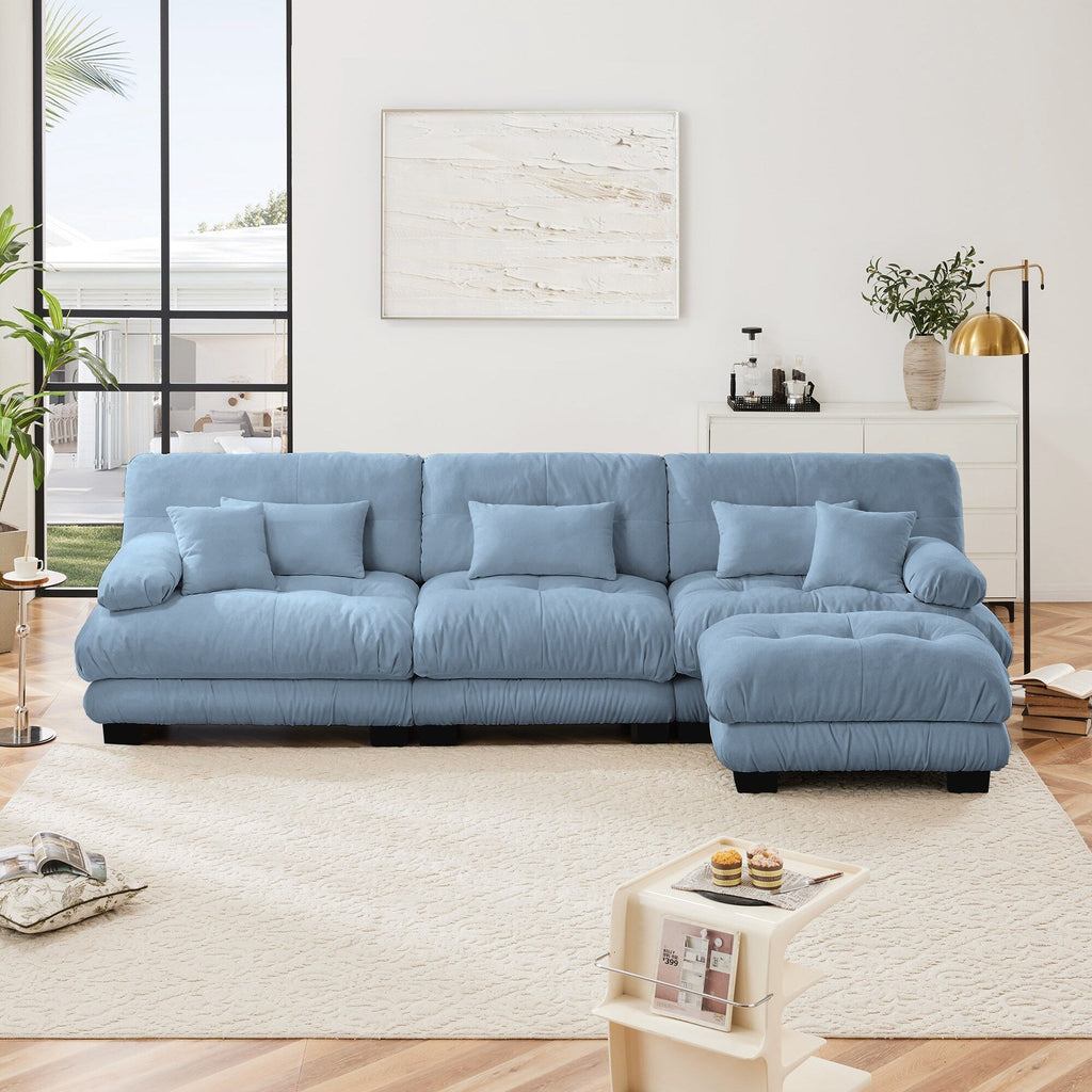 Canapé d'angle modulaire 3 places, canapé profond en forme de L, canapé nuage avec pouf convertible pour salon.