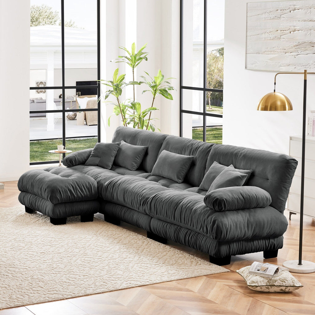 Canapé d'angle modulaire 3 places, canapé profond en forme de L, canapé nuage avec pouf convertible pour salon.