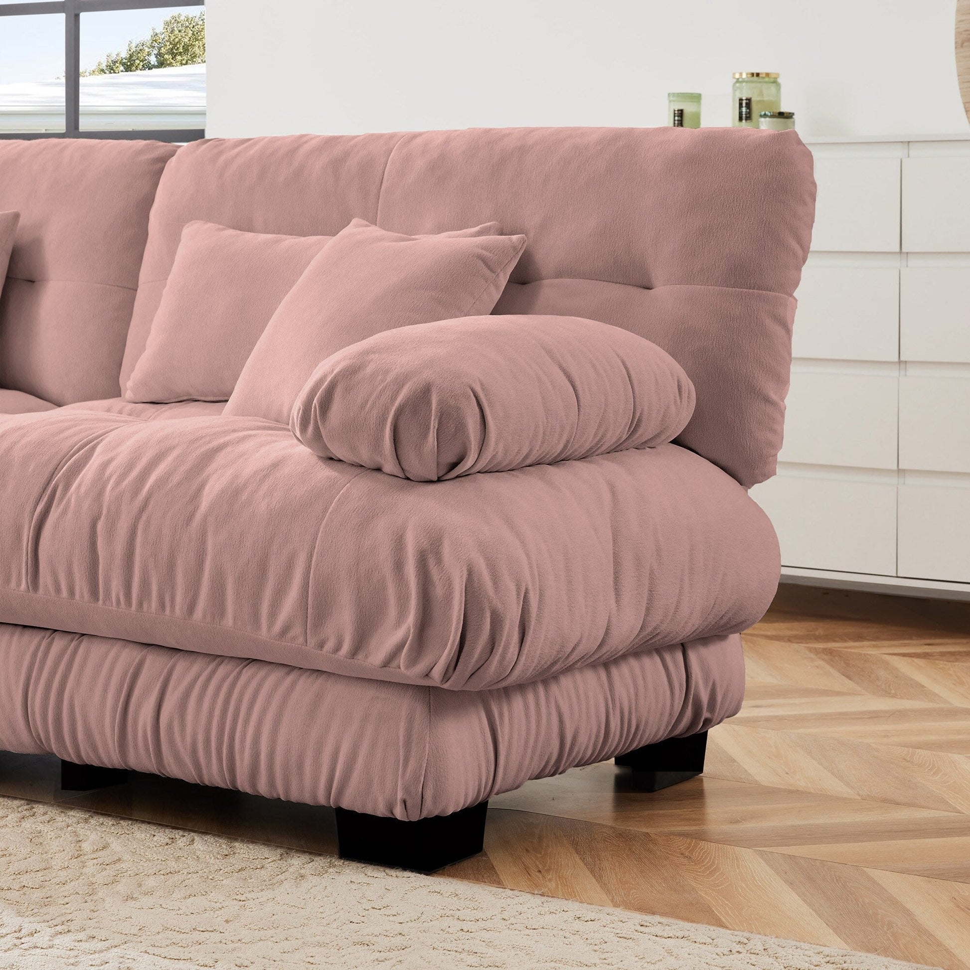 Canapé d'angle modulaire 3 places, canapé profond en forme de L, canapé nuage avec pouf convertible pour salon.