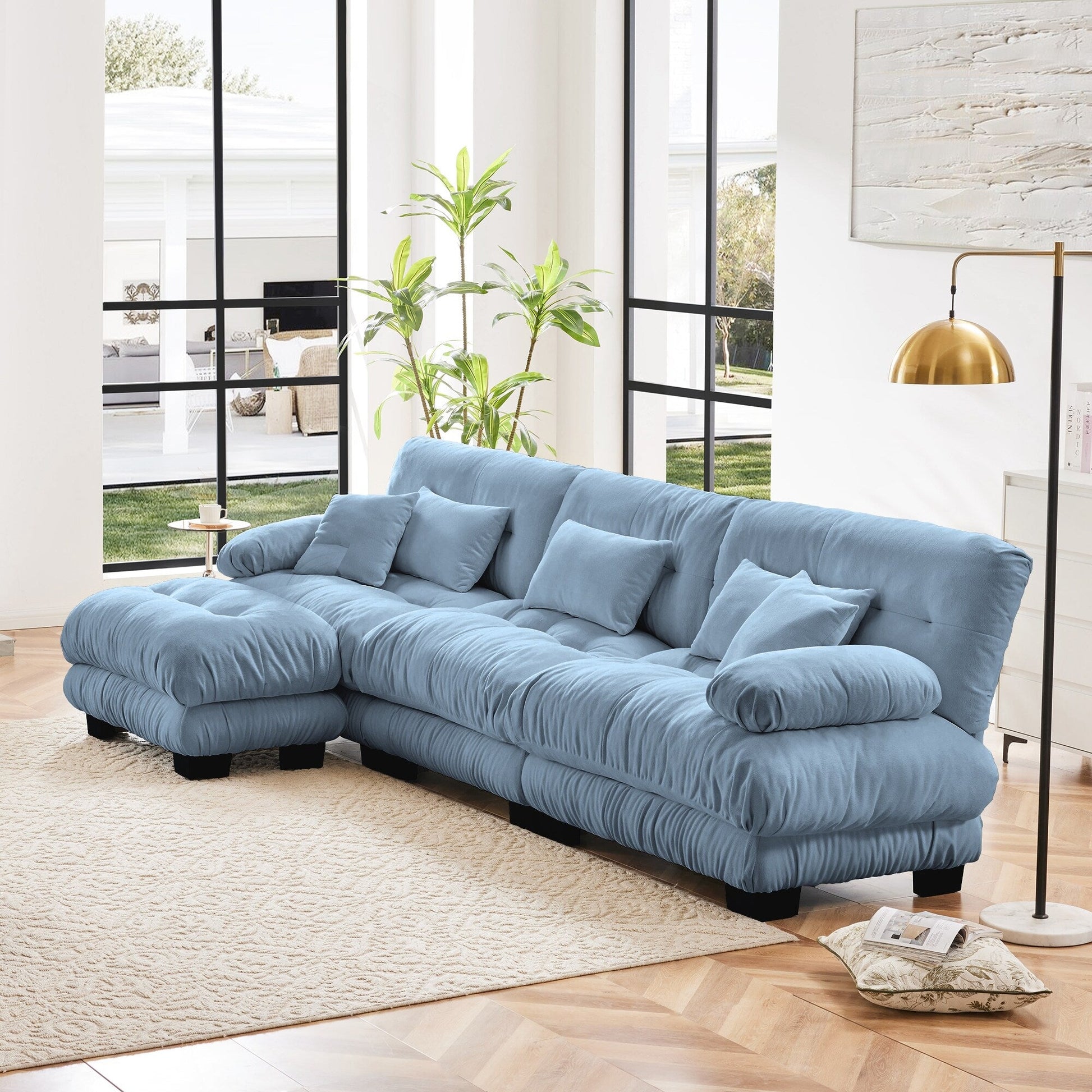 Canapé d'angle modulaire 3 places, canapé profond en forme de L, canapé nuage avec pouf convertible pour salon.