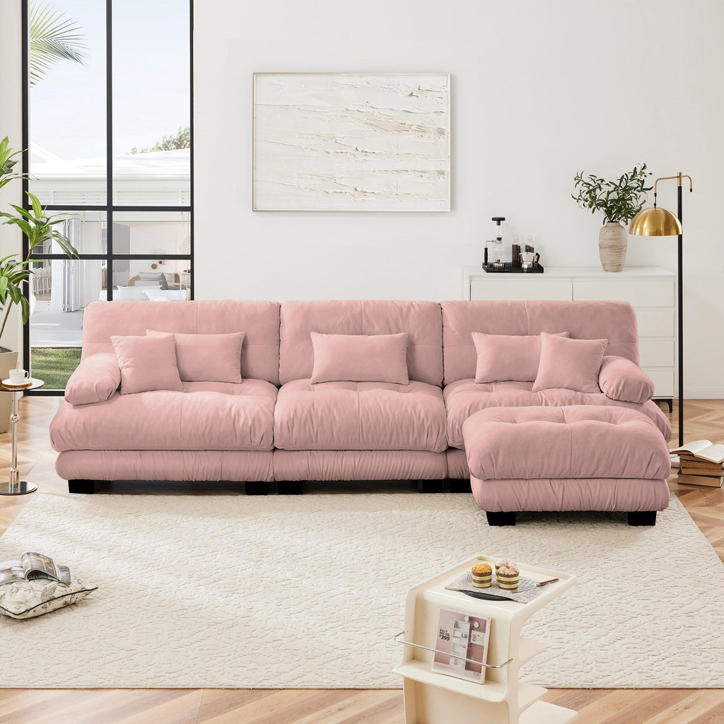 Canapé d'angle modulaire 3 places, canapé profond en forme de L, canapé nuage avec pouf convertible pour salon.