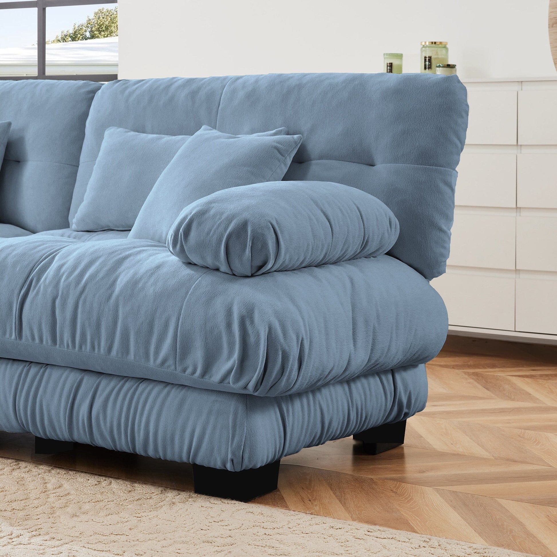 Canapé d'angle modulaire 3 places, canapé profond en forme de L, canapé nuage avec pouf convertible pour salon.