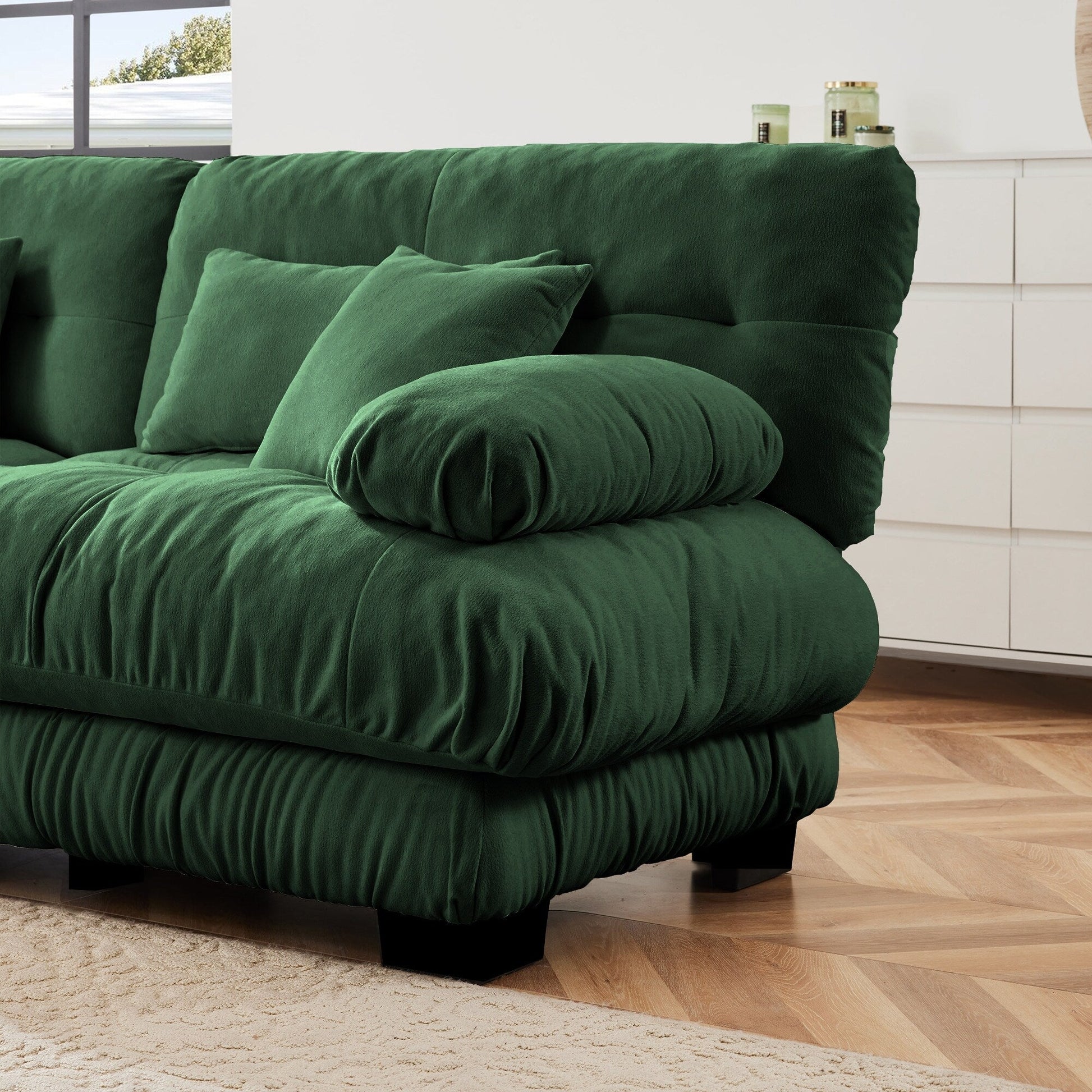 Canapé d'angle modulaire 3 places, canapé profond en forme de L, canapé nuage avec pouf convertible pour salon.