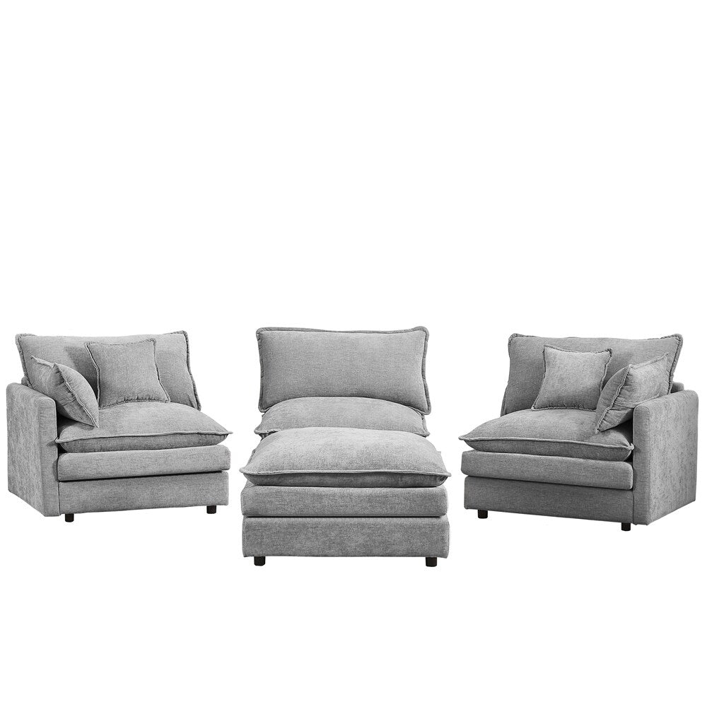 Canapé 3 places confortable en forme de nuage avec pouf amovible