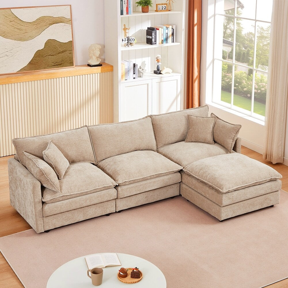 Canapé 3 places confortable en forme de nuage avec pouf amovible