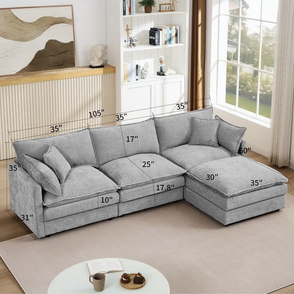 Canapé 3 places confortable en forme de nuage avec pouf amovible