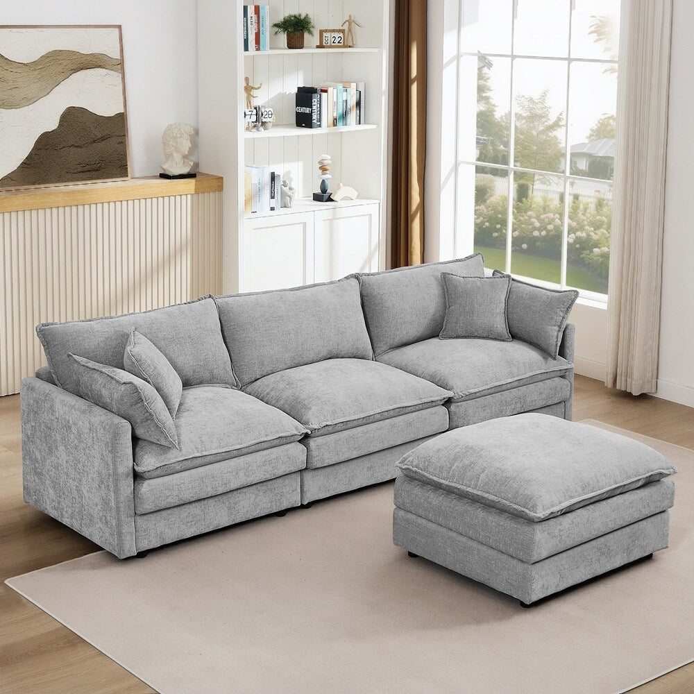 Canapé 3 places confortable en forme de nuage avec pouf amovible