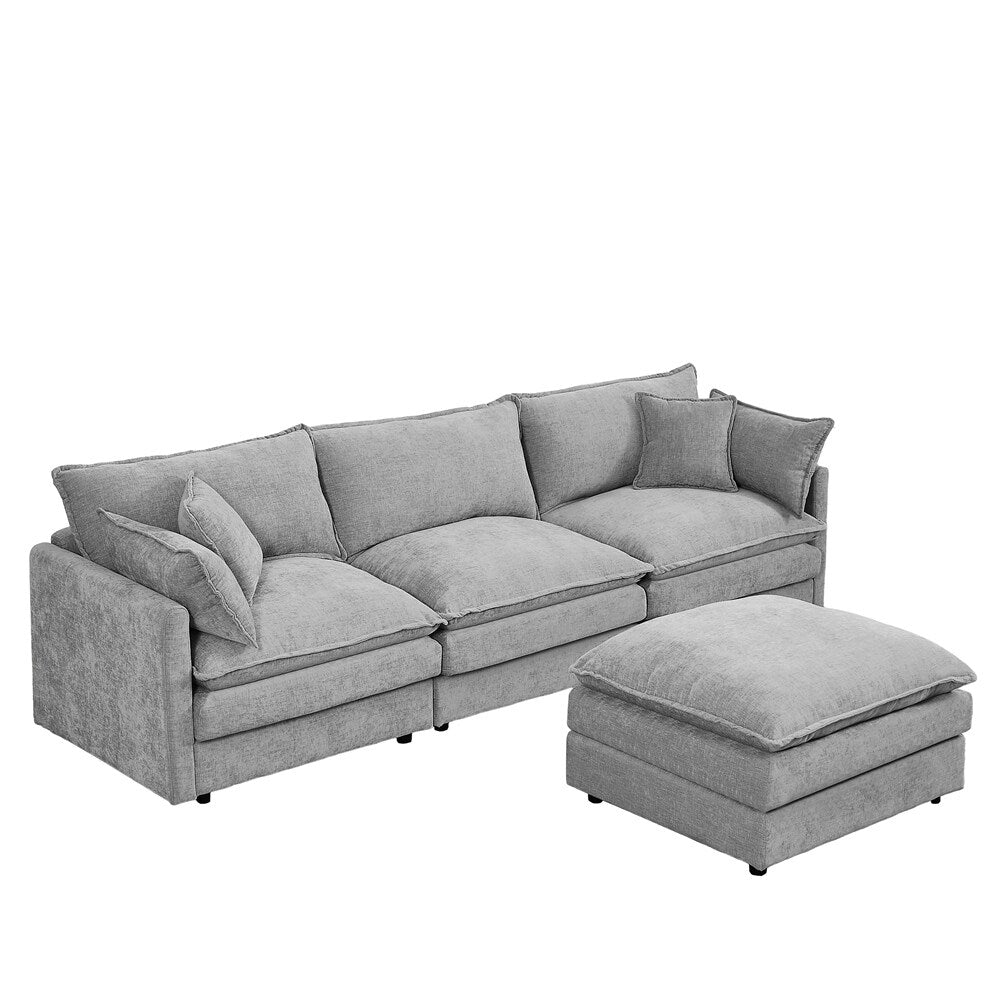 Canapé 3 places confortable en forme de nuage avec pouf amovible