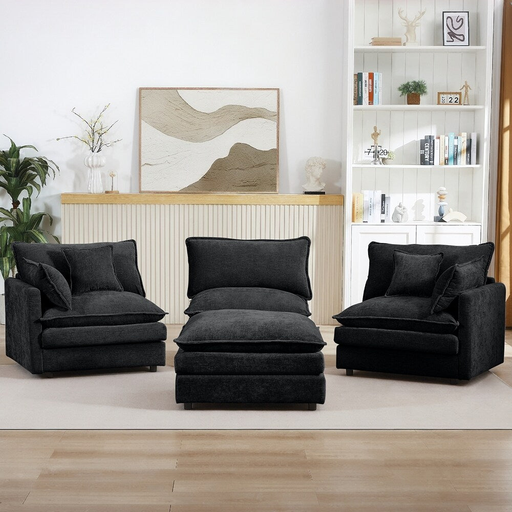 Canapé 3 places confortable en forme de nuage avec pouf amovible