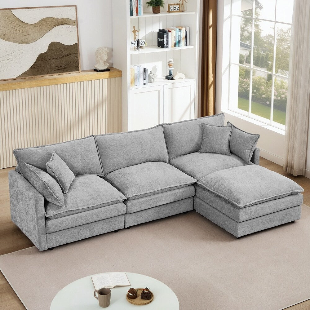 Canapé 3 places confortable en forme de nuage avec pouf amovible